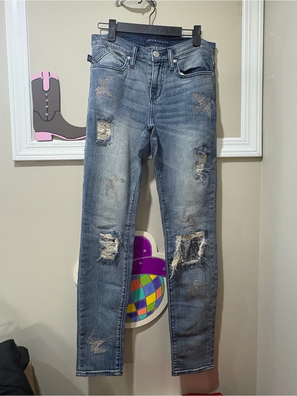 Rock & Republic Distressed Light Blue Skinny Jeans
